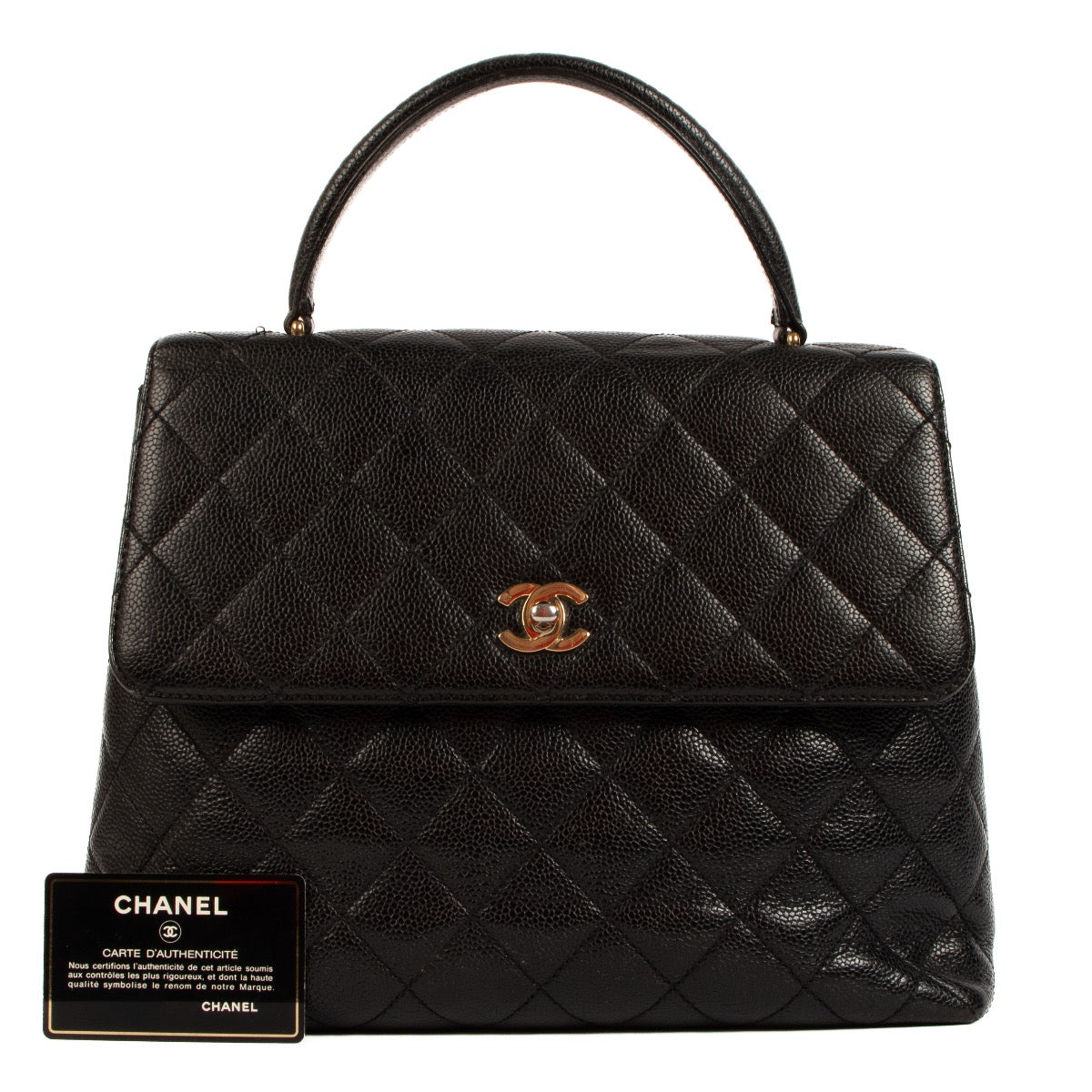 Shop safe online at Labellov in Antwerp, Brussels and Knokke this 100% authentic second hand Chanel Black Caviar Leather Vintage Coco Top Handle
