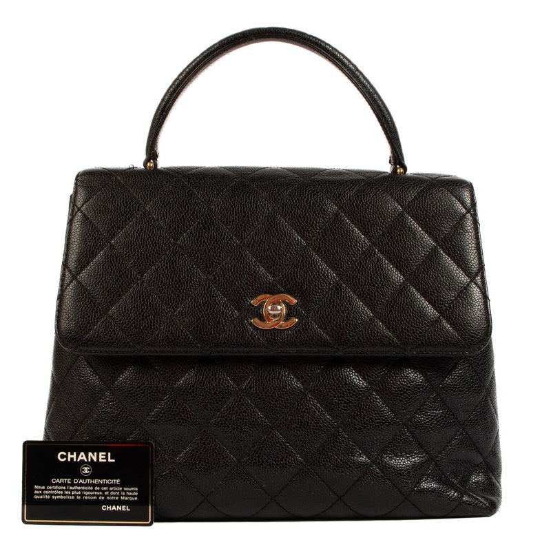 Shop safe online at Labellov in Antwerp, Brussels and Knokke this 100% authentic second hand Chanel Black Caviar Leather Vintage Coco Top Handle