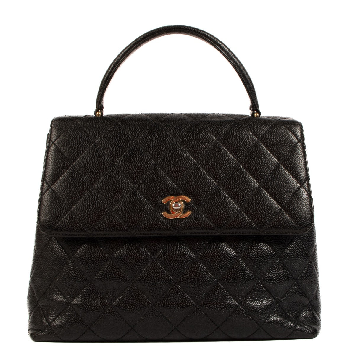 Shop safe online at Labellov in Antwerp, Brussels and Knokke this 100% authentic second hand Chanel Black Caviar Leather Vintage Coco Top Handle