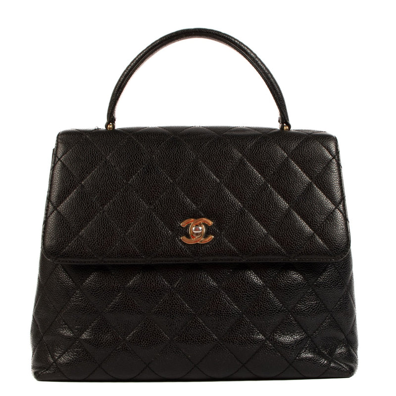 Shop safe online at Labellov in Antwerp, Brussels and Knokke this 100% authentic second hand Chanel Black Caviar Leather Vintage Coco Top Handle