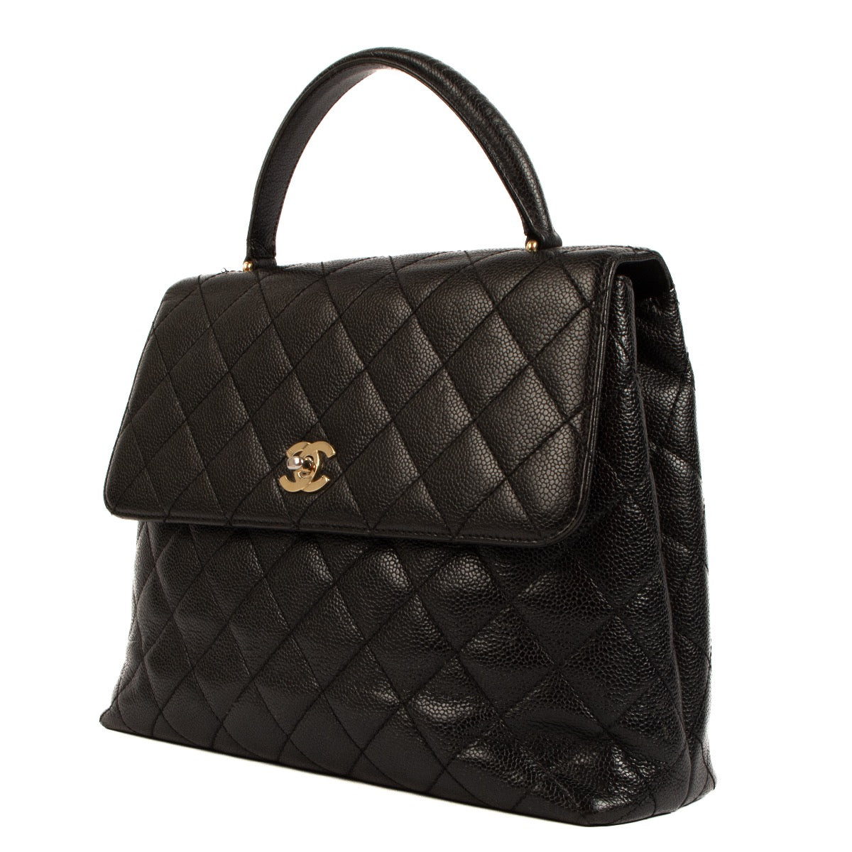 Shop safe online at Labellov in Antwerp, Brussels and Knokke this 100% authentic second hand Chanel Black Caviar Leather Vintage Coco Top Handle