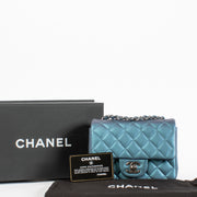 authentic preloved Chanel Blue Lambskin Metallic Classic Mini Square Bag on Labellov.com
