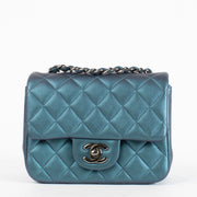 authentic preloved Chanel Blue Lambskin Metallic Classic Mini Square Bag on Labellov.com