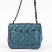 authentic preloved Chanel Blue Lambskin Metallic Classic Mini Square Bag on Labellov.com