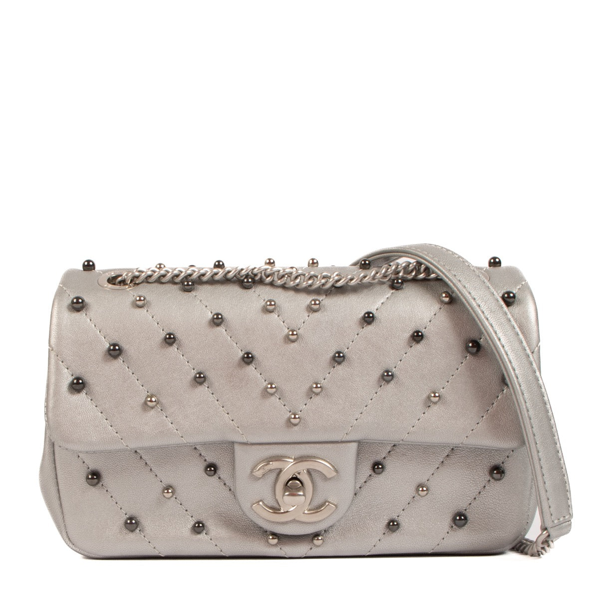 Chanel Silver Chevron Stud Wars Mini Classic Flap Bag