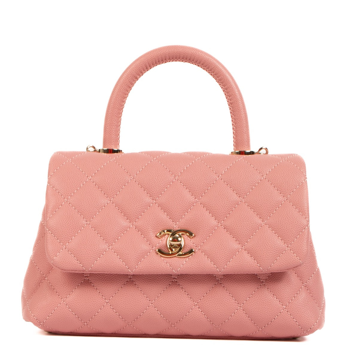 Shop safe online at Labellov in Antwerp, Brussels and Knokke this 100% authentic second hand Chanel Pink Caviar Leather Small Coco Handle Bag