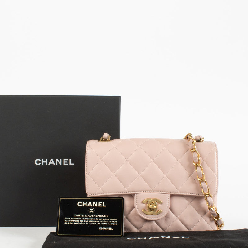 authentic preloved Chanel Pink Lambskin Mini Square Classic Bag on Labellov.com