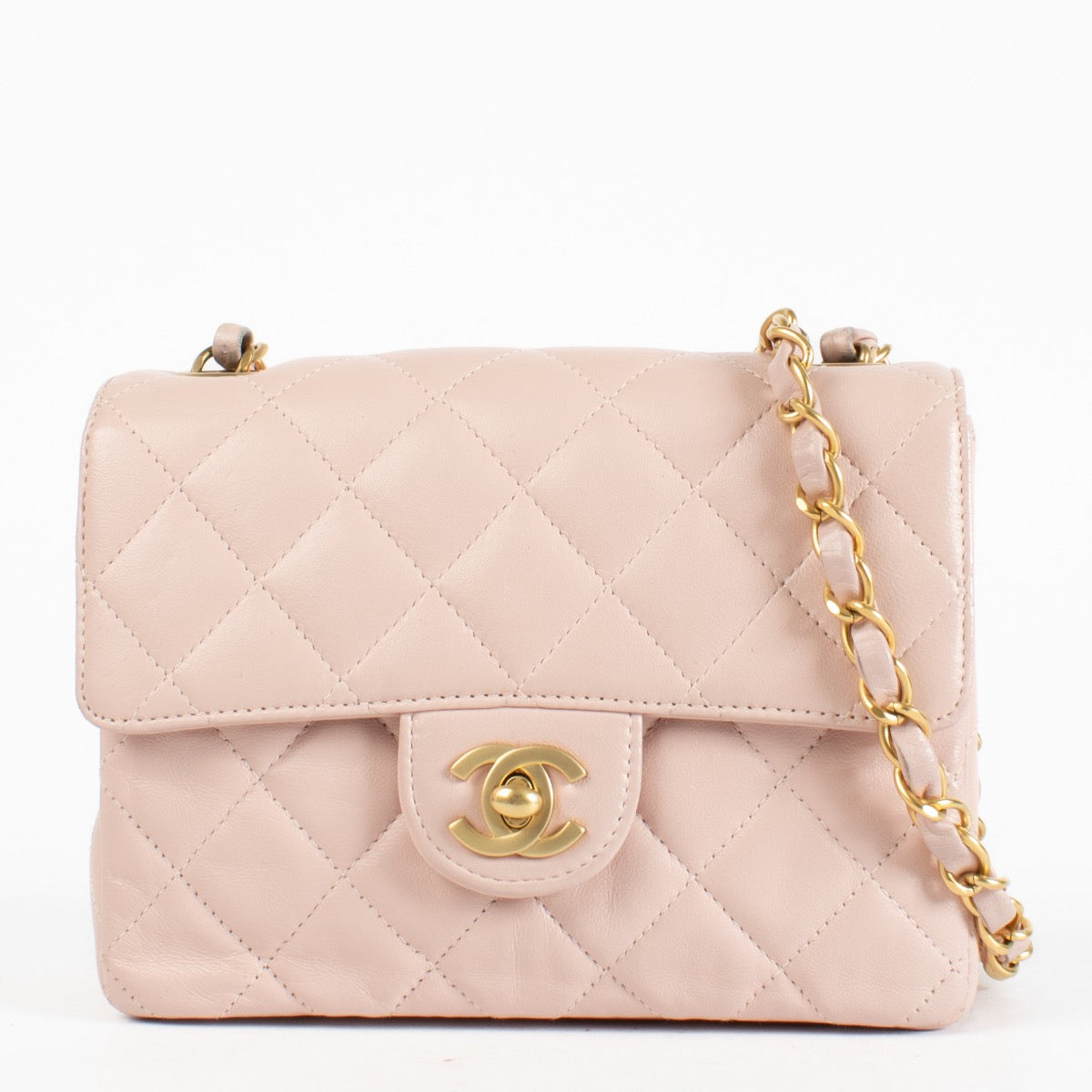 authentic preloved Chanel Pink Lambskin Mini Square Classic Bag on Labellov.com
