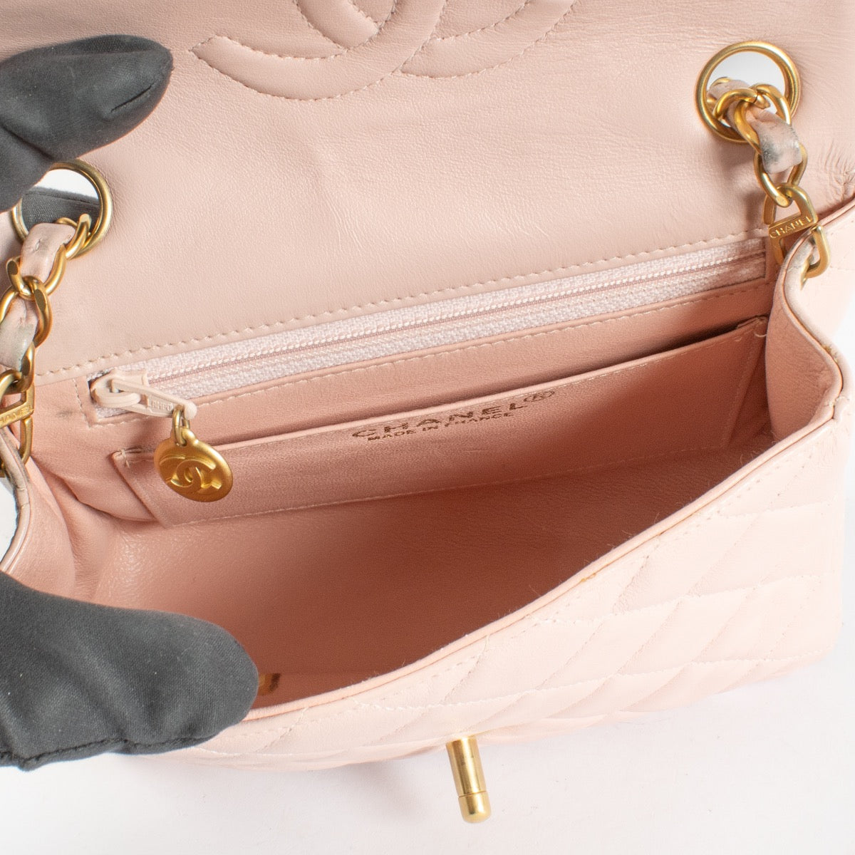 authentic preloved Chanel Pink Lambskin Mini Square Classic Bag on Labellov.com