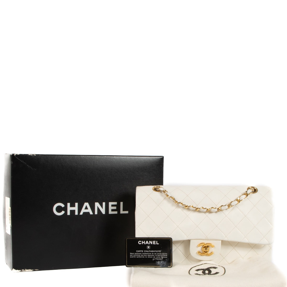 shop 100% authentic second hand Chanel Vintage White Lambskin Medium Classic Flap Bag on Labellov.com