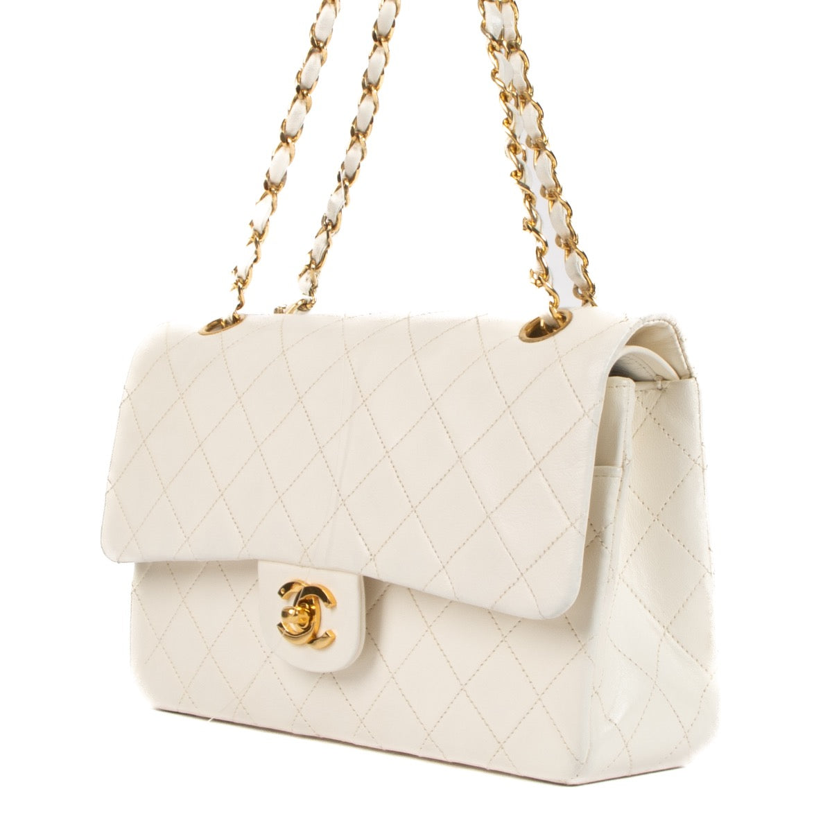 shop 100% authentic second hand Chanel Vintage White Lambskin Medium Classic Flap Bag on Labellov.com