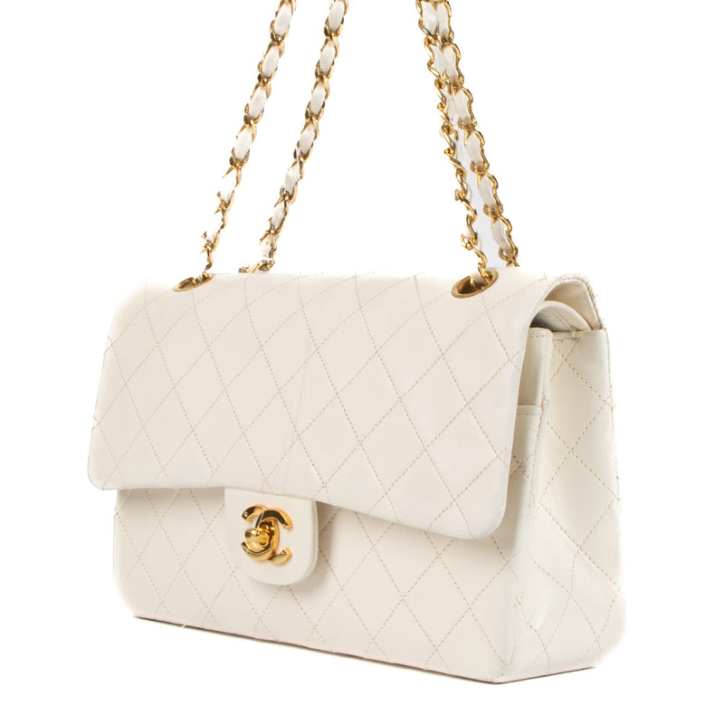 shop 100% authentic second hand Chanel Vintage White Lambskin Medium Classic Flap Bag on Labellov.com