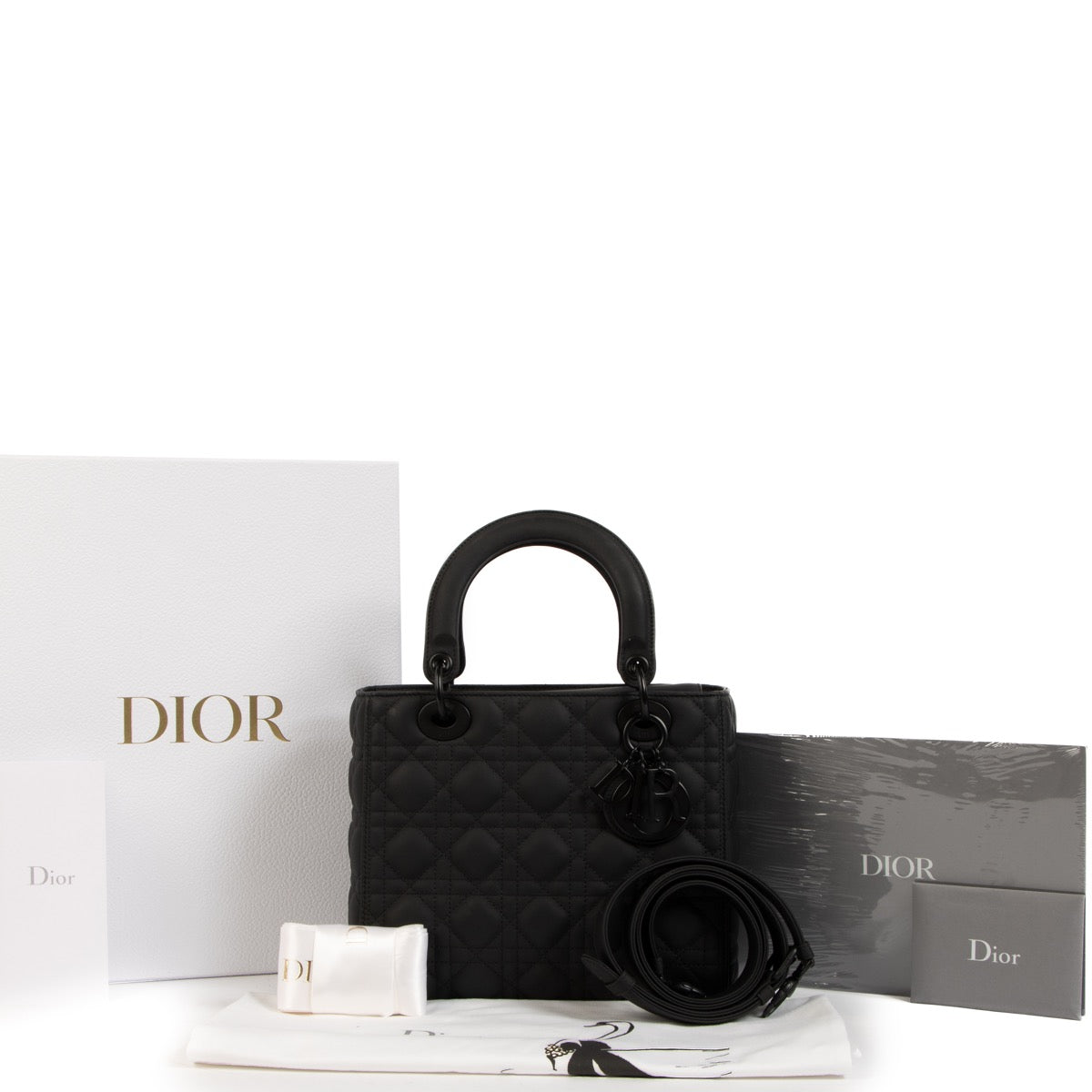 Shop safe online at Labellov in Antwerp Brussels and Knokke this 100% authentic second hand Christian Dior Black Ultramatte Medium Lady Dior