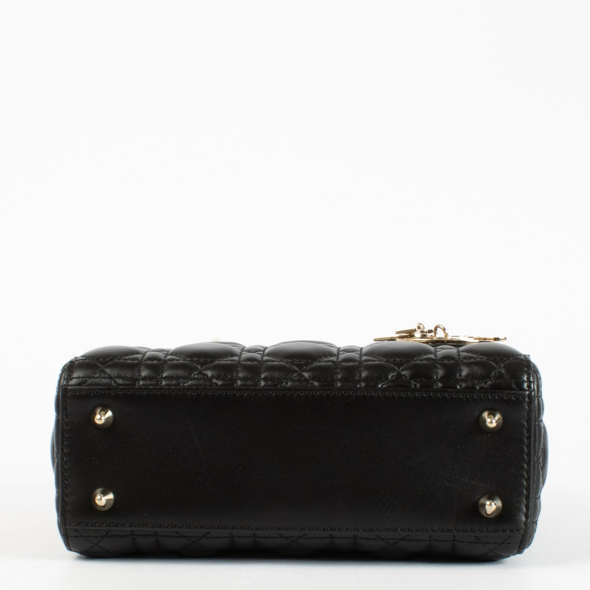Christian Dior Small Lady Dior Bag in black lambskin with gold hardware and red interior, full set with care booklet and receipt at Labellov.com