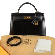 Authentic second hand Hermès 1990 Vintage Kelly 32 Black Box GHW on www.labellov.com