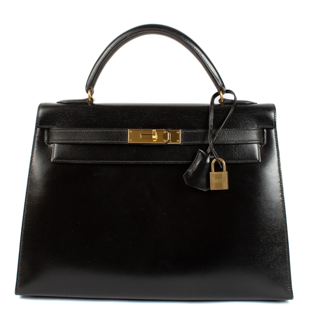 Hermès 1990 Vintage Kelly 32 Black Box GHW