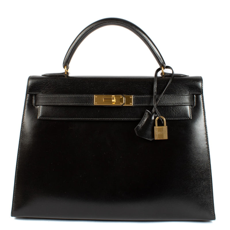 Hermès 1990 Vintage Kelly 32 Black Box GHW