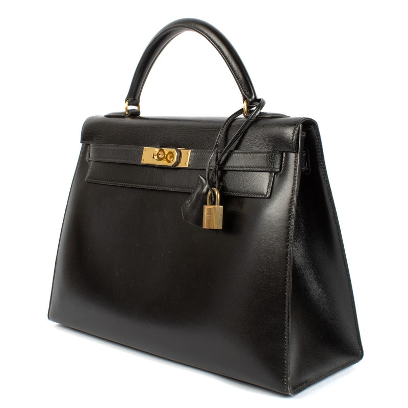 Hermès Vintage Kelly Sellier 32 Noir Veau Box GHW