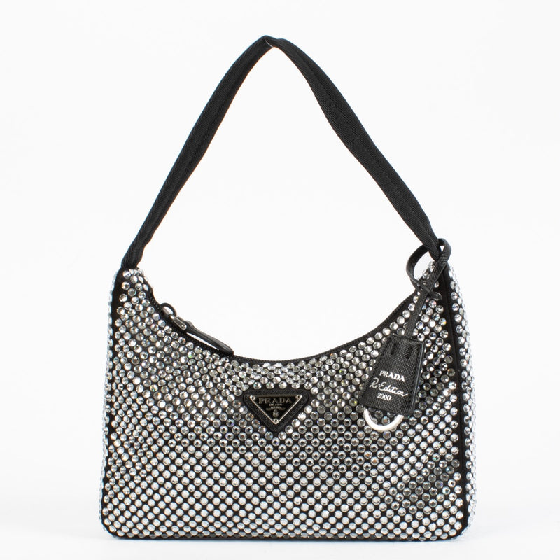 shop 100% authentic second hand Prada Black Re-Edition 2000 Mini Satin Bag With Crystals on Labellov.com