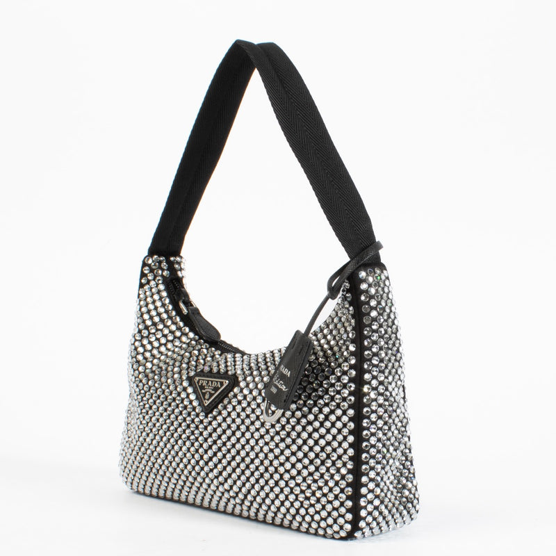 shop 100% authentic second hand Prada Black Re-Edition 2000 Mini Satin Bag With Crystals on Labellov.com