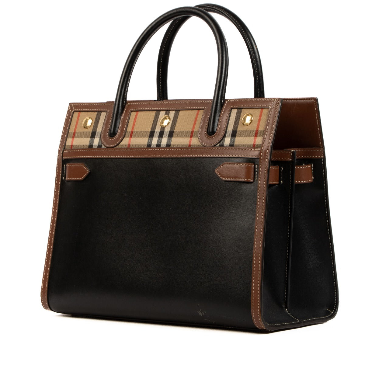 Sac à main Burberry en cuir noir et motif à carreaux vintage Title