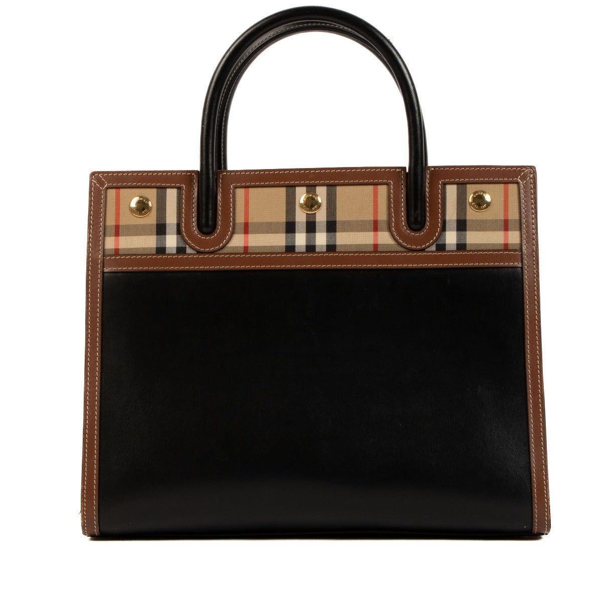 Burberry Black Leather/Vintage Check Title Bag