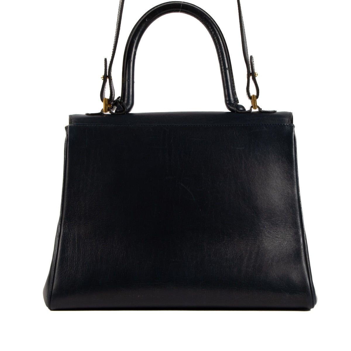 Delvaux 1990 Vintage Bleu Box Calf Brillant MM