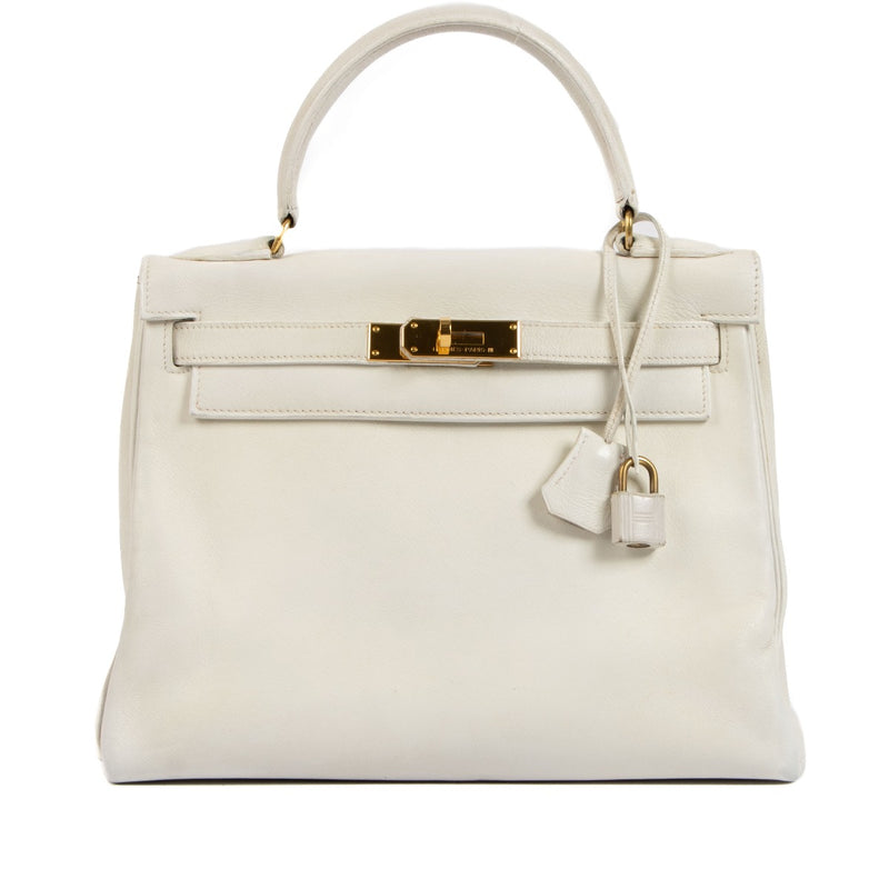 Hermès 1940s Vintage White Kelly 28