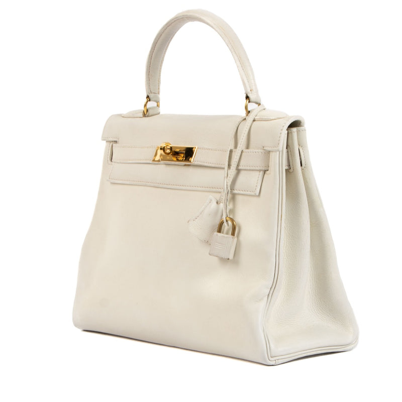 Hermès 1940s Vintage White Kelly 28