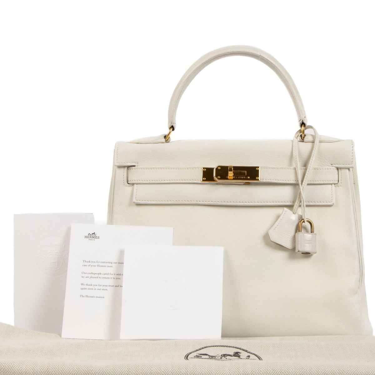Hermès 1940s Vintage White Kelly 28