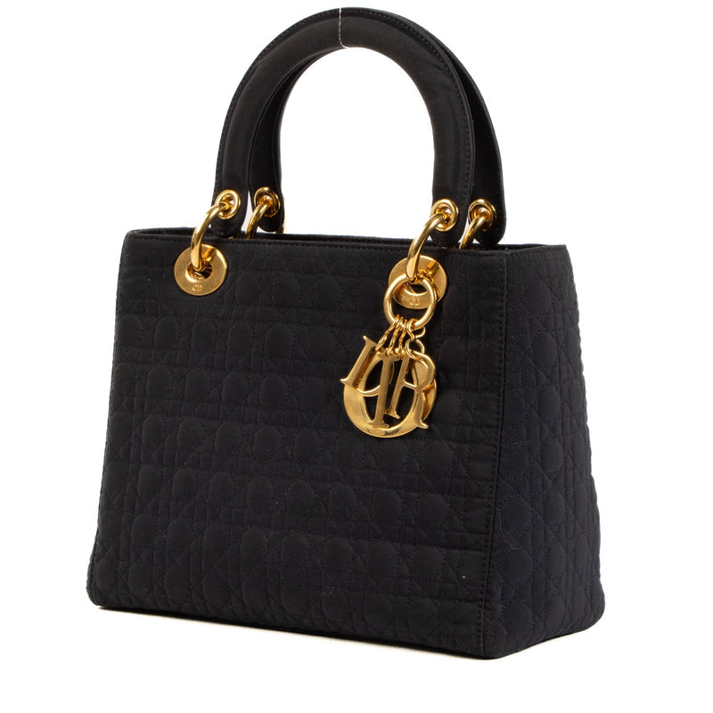 Christian Dior Blue Fabric Cannage Medium Lady Dior Bag