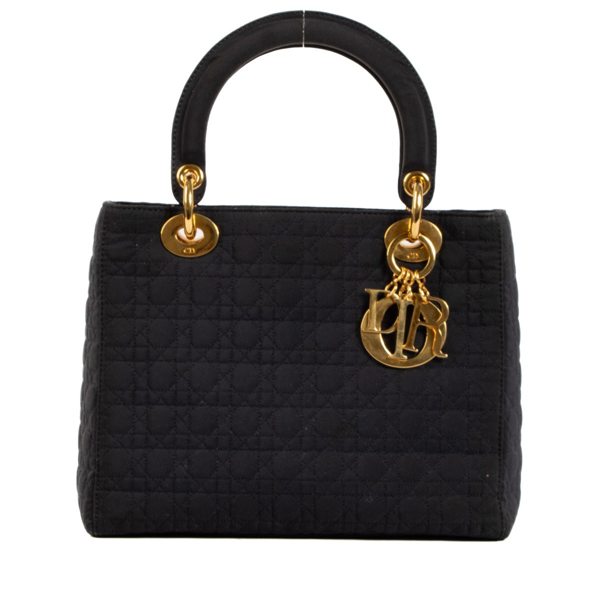 Christian Dior Blue Fabric Cannage Medium Lady Dior Bag