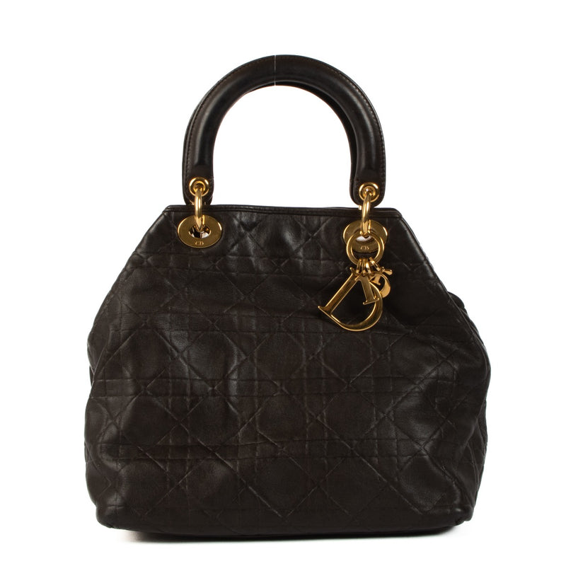 Buy an authentic second hand Christian Dior Cannage Lambskin Leather Soft Lady Dior Tote Bag in very good condition at Labellov Antwerp.