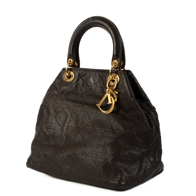 Buy an authentic second hand Christian Dior Cannage Lambskin Leather Soft Lady Dior Tote Bag in very good condition at Labellov Antwerp.