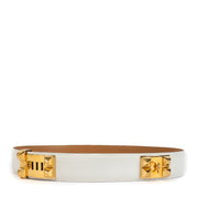 Shop 100% authentic Hermès White Leather/Gold Buckle Collier De Chien Belt - size 80 at Labellov.com.