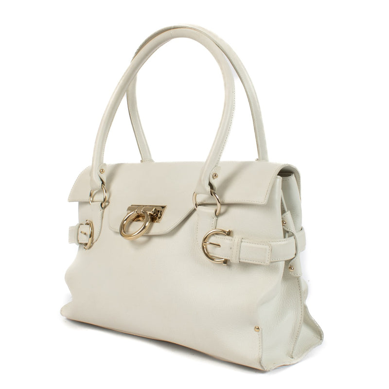 Ferragamo White Leather Wanda East West Top handle Bag