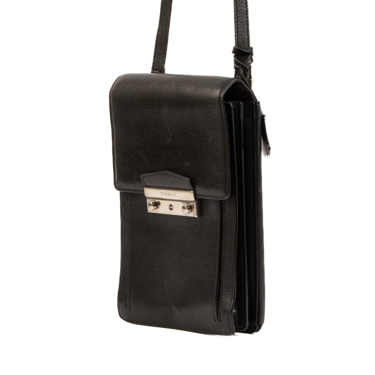 Versace Zwart Leren Messenger Tas
