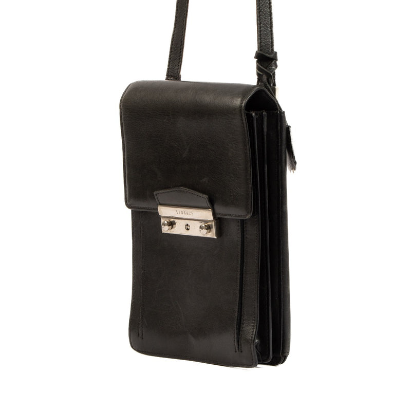 Versace Black Leather Messenger Bag