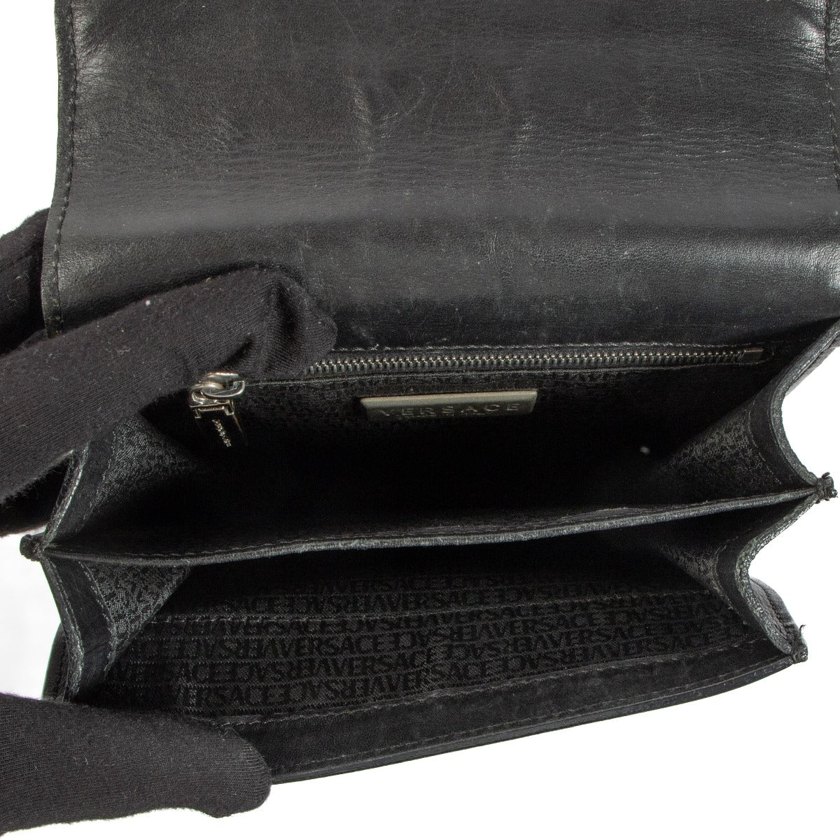 Versace Zwart Leren Messenger Tas