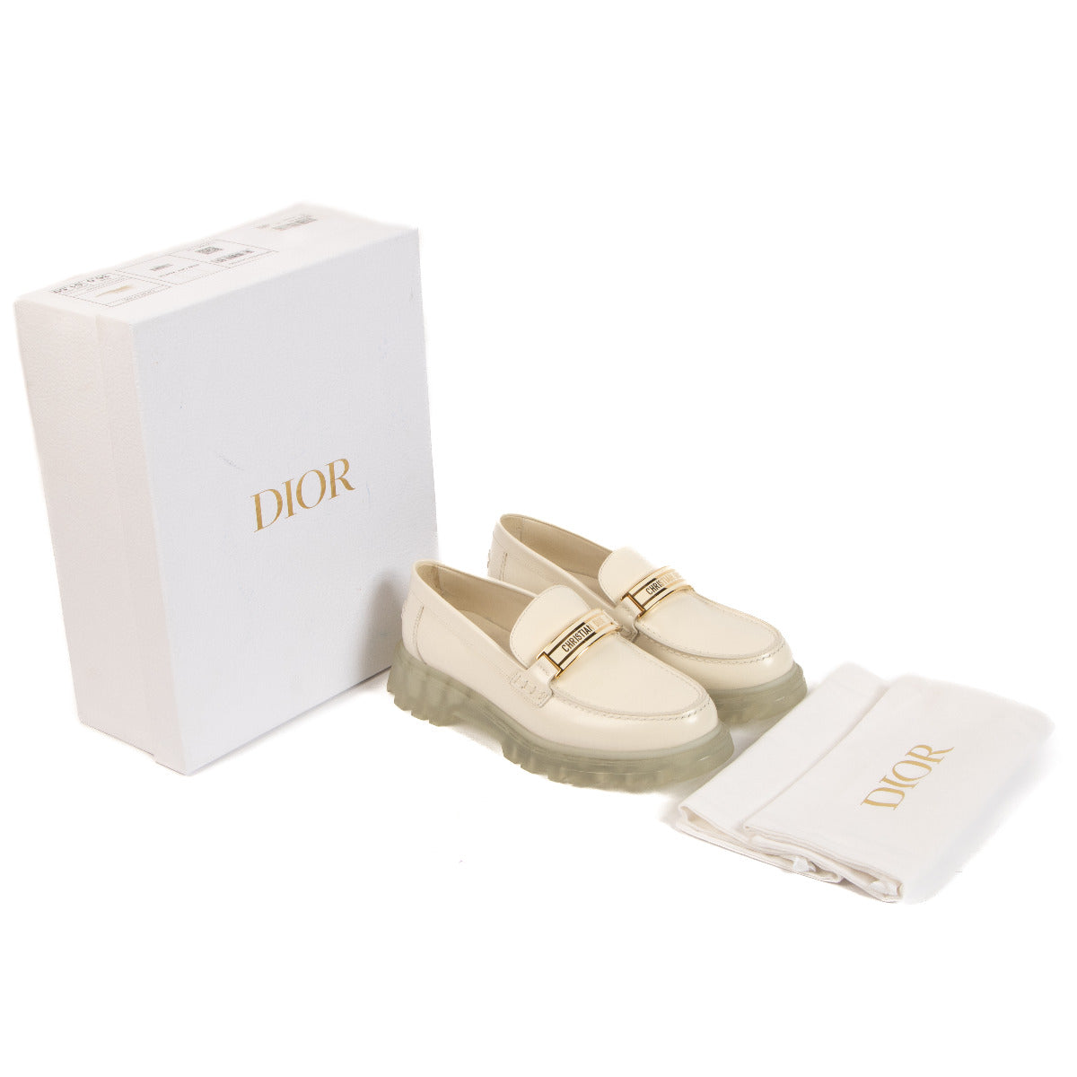 Christian Dior White Leather Code Loafers - size 36.5 for the best price at Labellov secondhand luxury in Antwerp. We buy and sell your authentic designer bags.