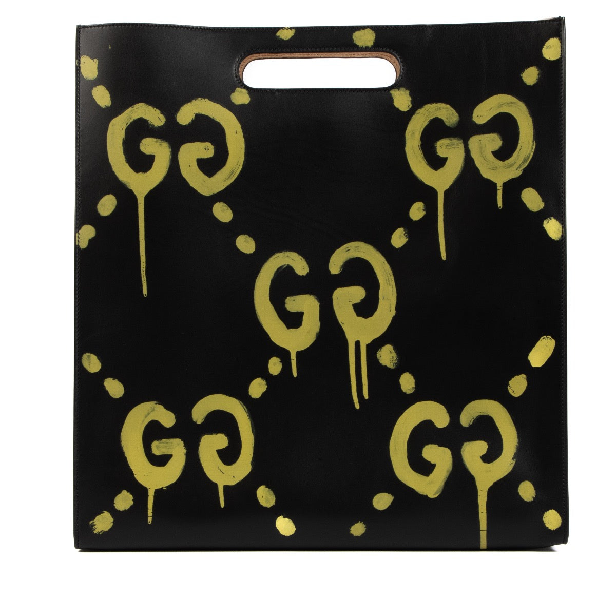 Shop safe online at Labellov in Antwerp, Brussels and Knokke this 100% authentic second hand Gucci Black and Yellow Leather Ghost Tote bag