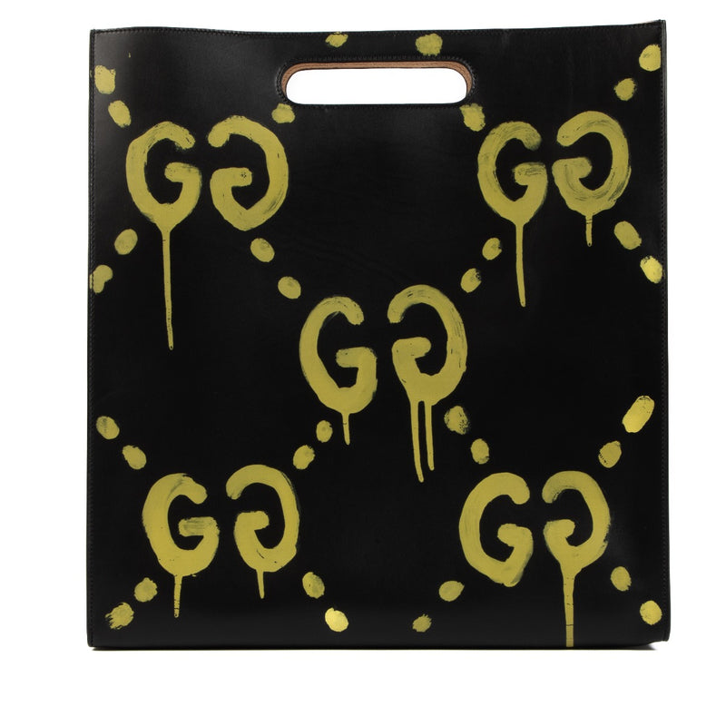 Shop safe online at Labellov in Antwerp, Brussels and Knokke this 100% authentic second hand Gucci Black and Yellow Leather Ghost Tote bag