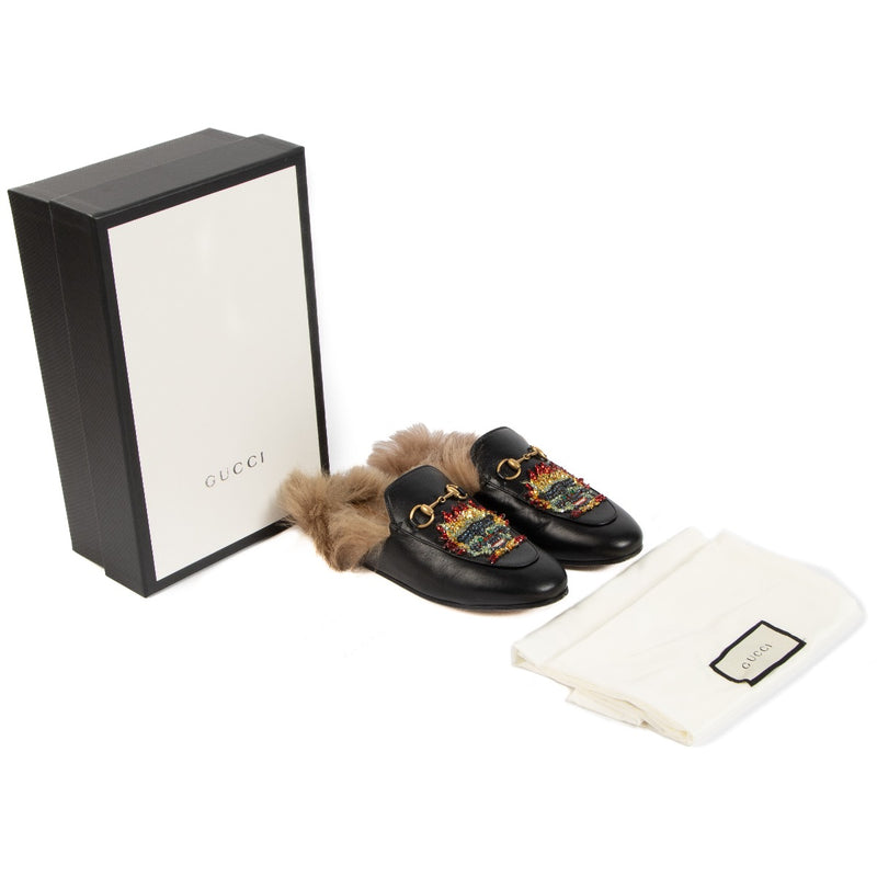 Shop safe online at Labellov in Antwerp, Brussels and Knokke these 100% authentic second hand Gucci Black Leather Princetown Fur Loafers - size 37