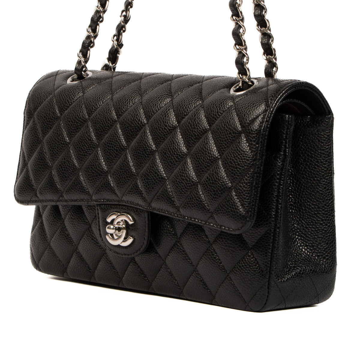 Chanel Zwarte Caviar Lederen Medium Classic Flap Bag
