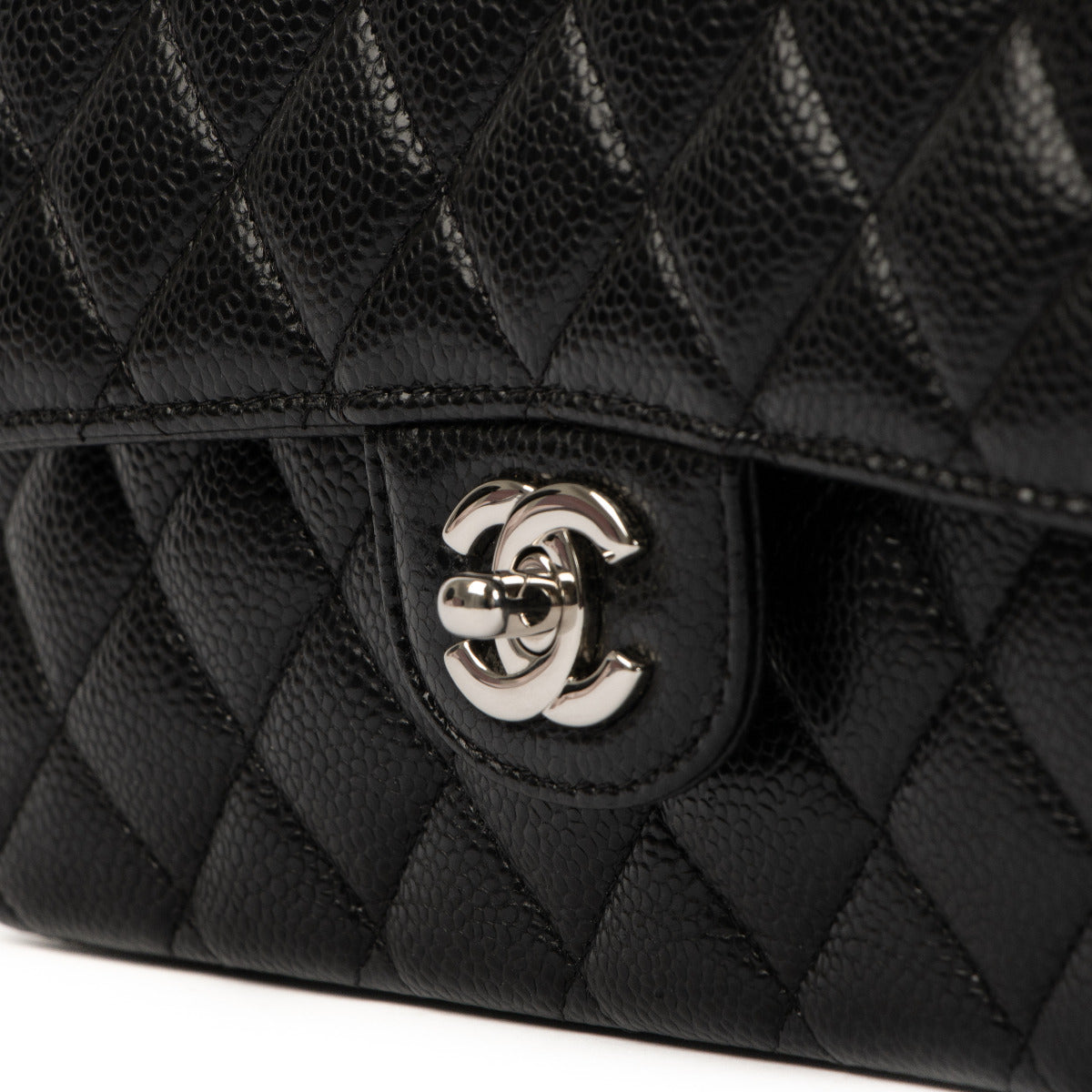 Chanel Zwarte Caviar Lederen Medium Classic Flap Bag