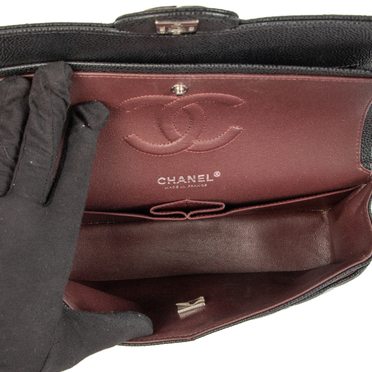 Chanel Zwarte Caviar Lederen Medium Classic Flap Bag