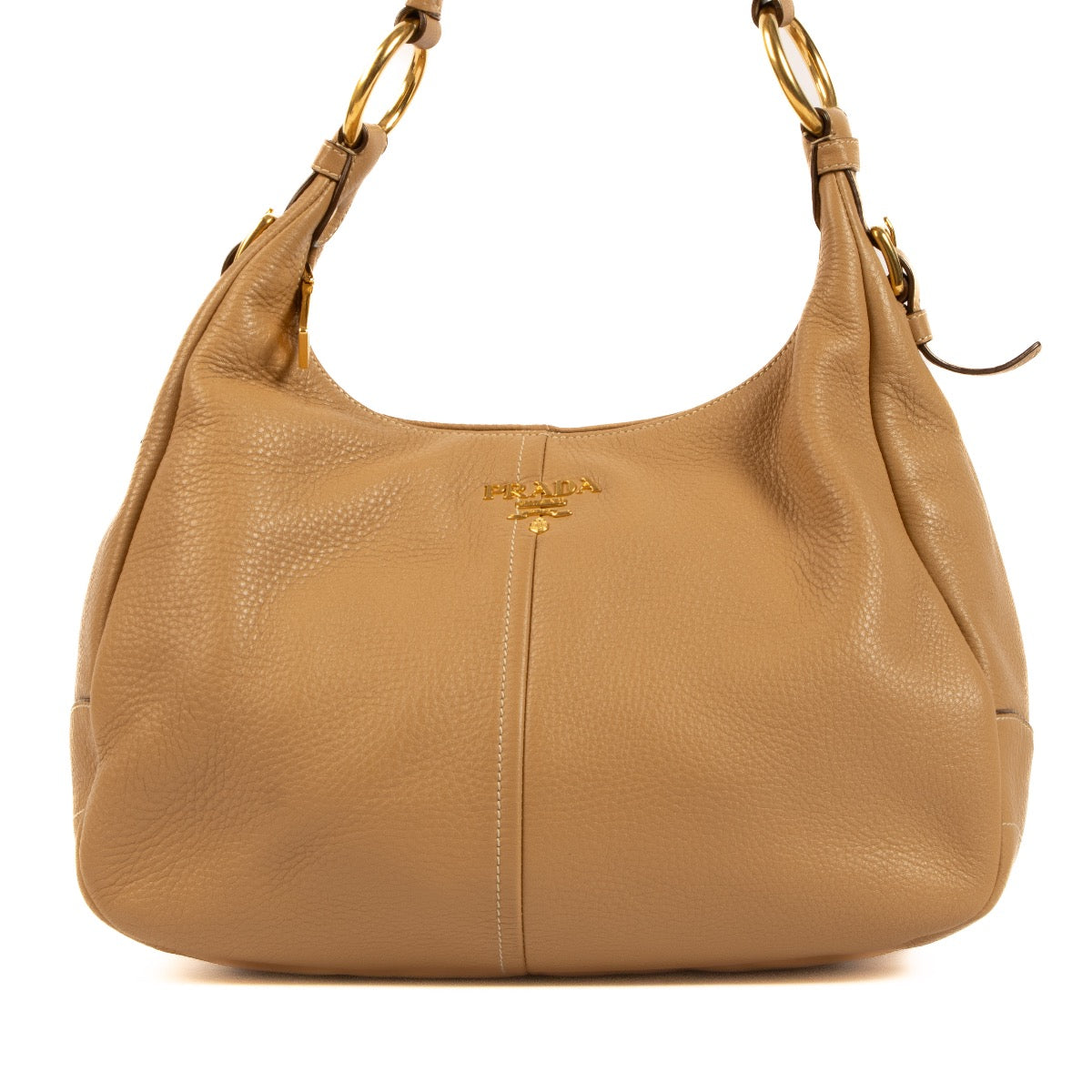 Shop safe online at Labellov in Antwerp, Brussels and Knokke this 100% authentic second hand Prada Beige Daino Leather Shoulder Bag