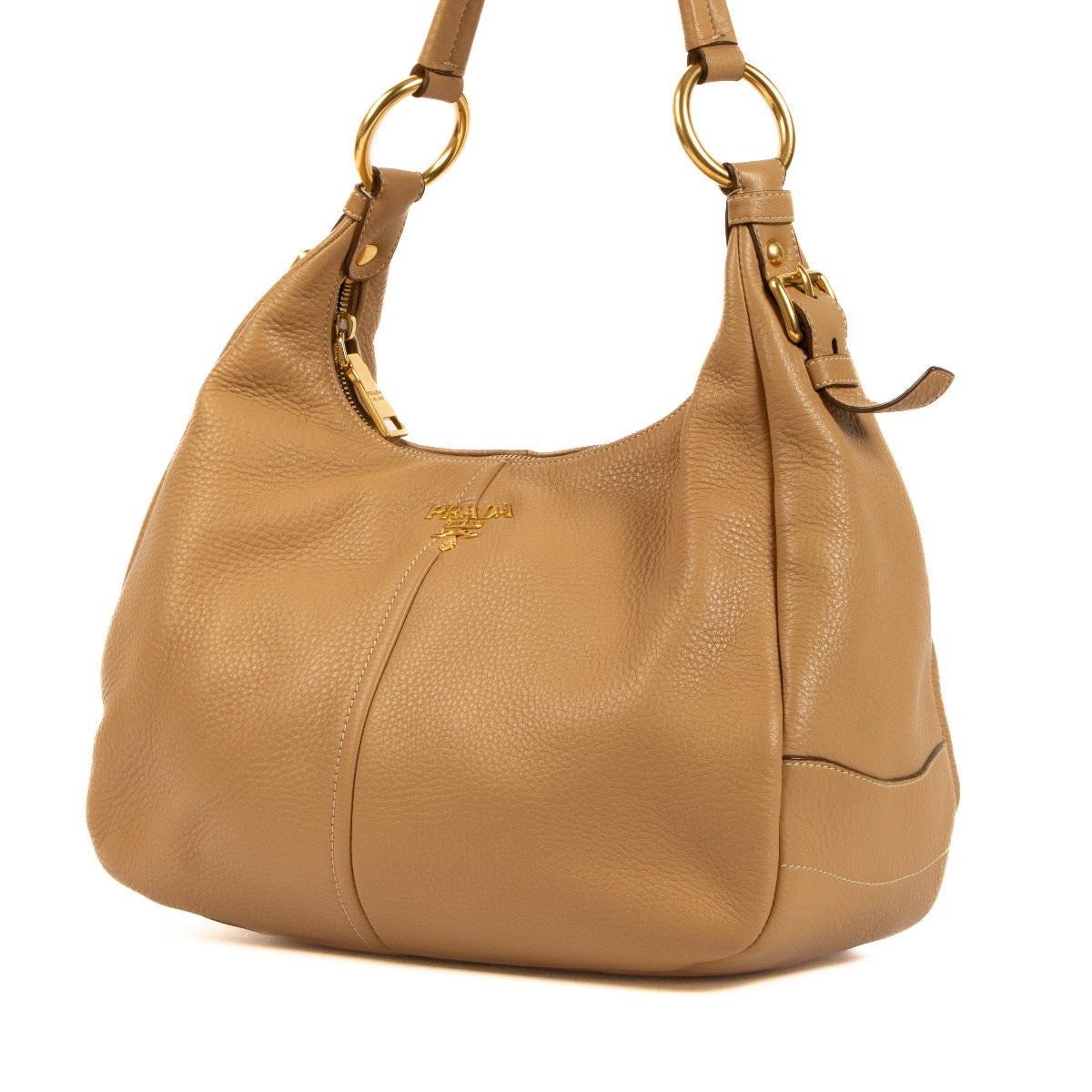 Shop safe online at Labellov in Antwerp, Brussels and Knokke this 100% authentic second hand Prada Beige Daino Leather Shoulder Bag