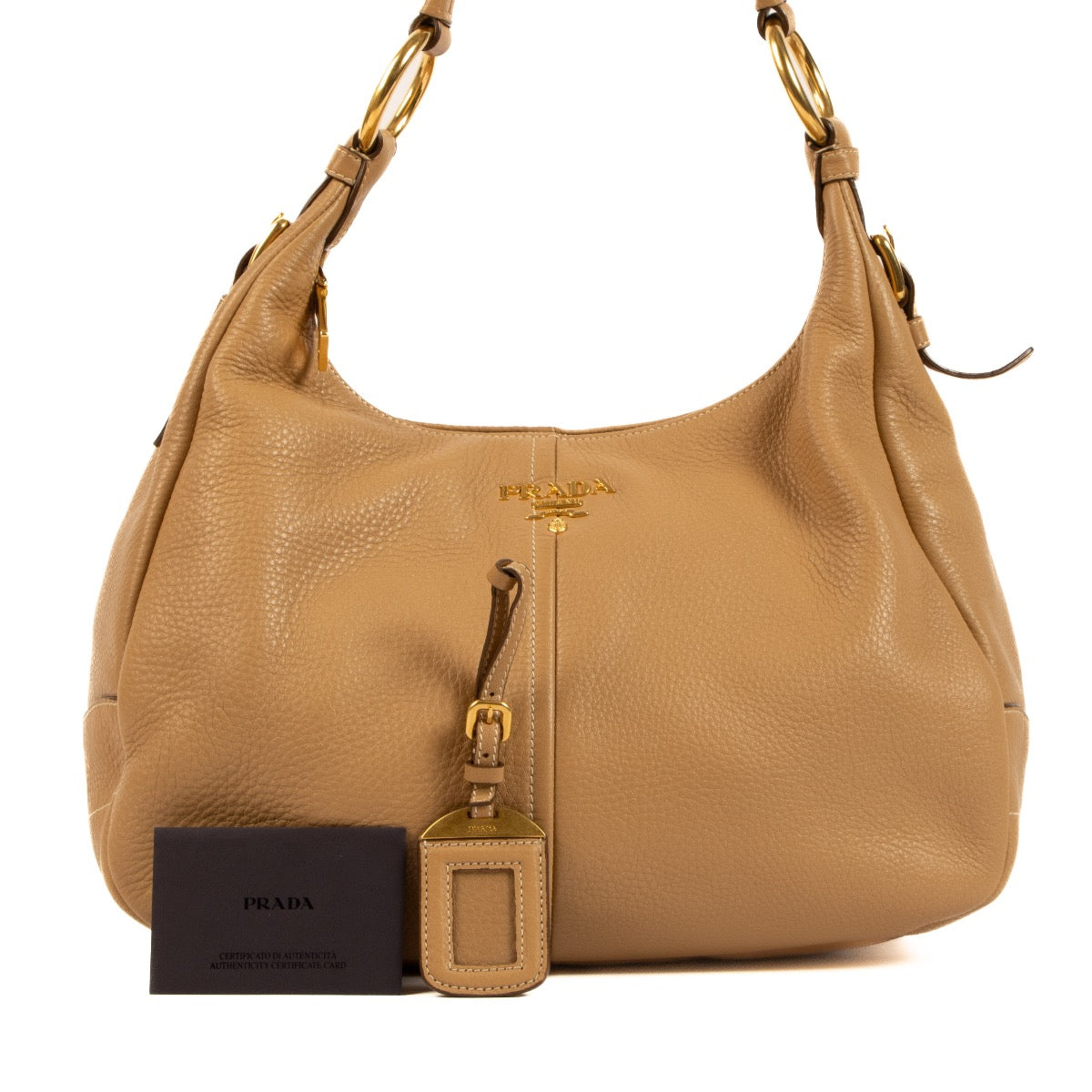 Shop safe online at Labellov in Antwerp, Brussels and Knokke this 100% authentic second hand Prada Beige Daino Leather Shoulder Bag