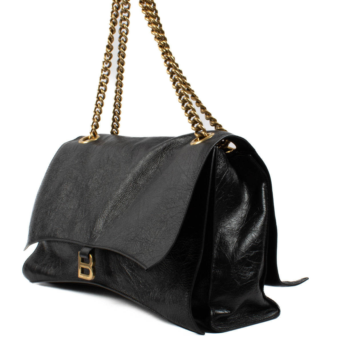 Balenciaga Black Leather Crush Large Chain Bag